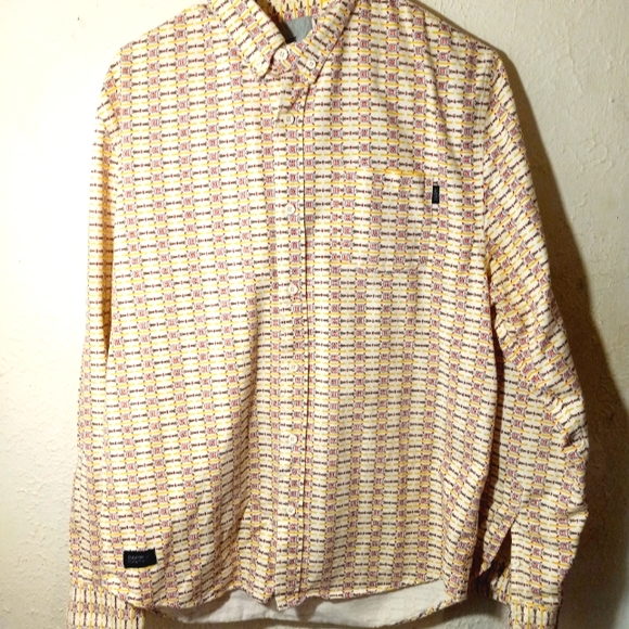 WeSC Men's Yellow Print Casual Button Down Long Sleeve Shirt NWOT / M - Picture 2 of 7
